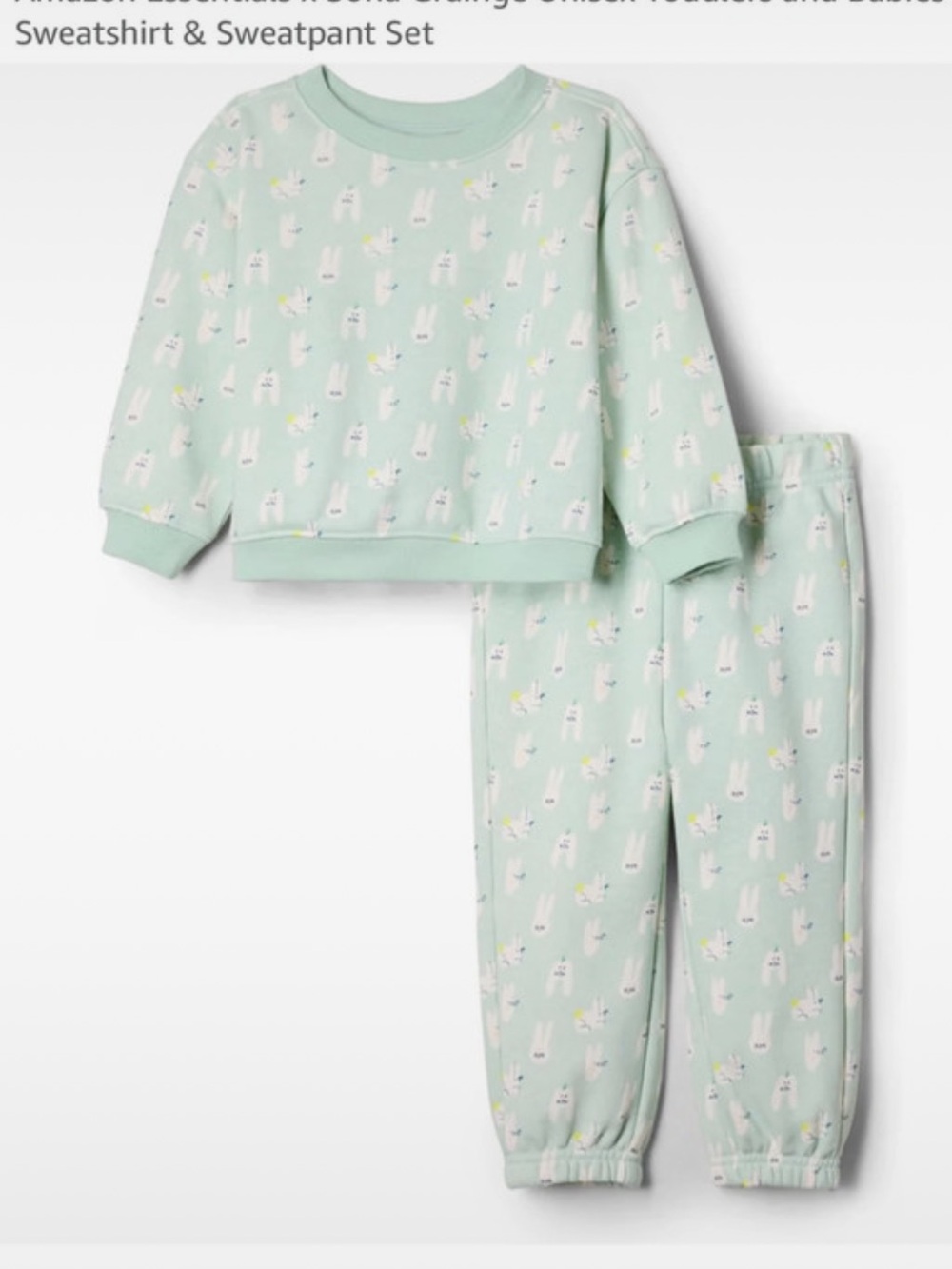 Amazon Essentials Mint Bunny Print Set